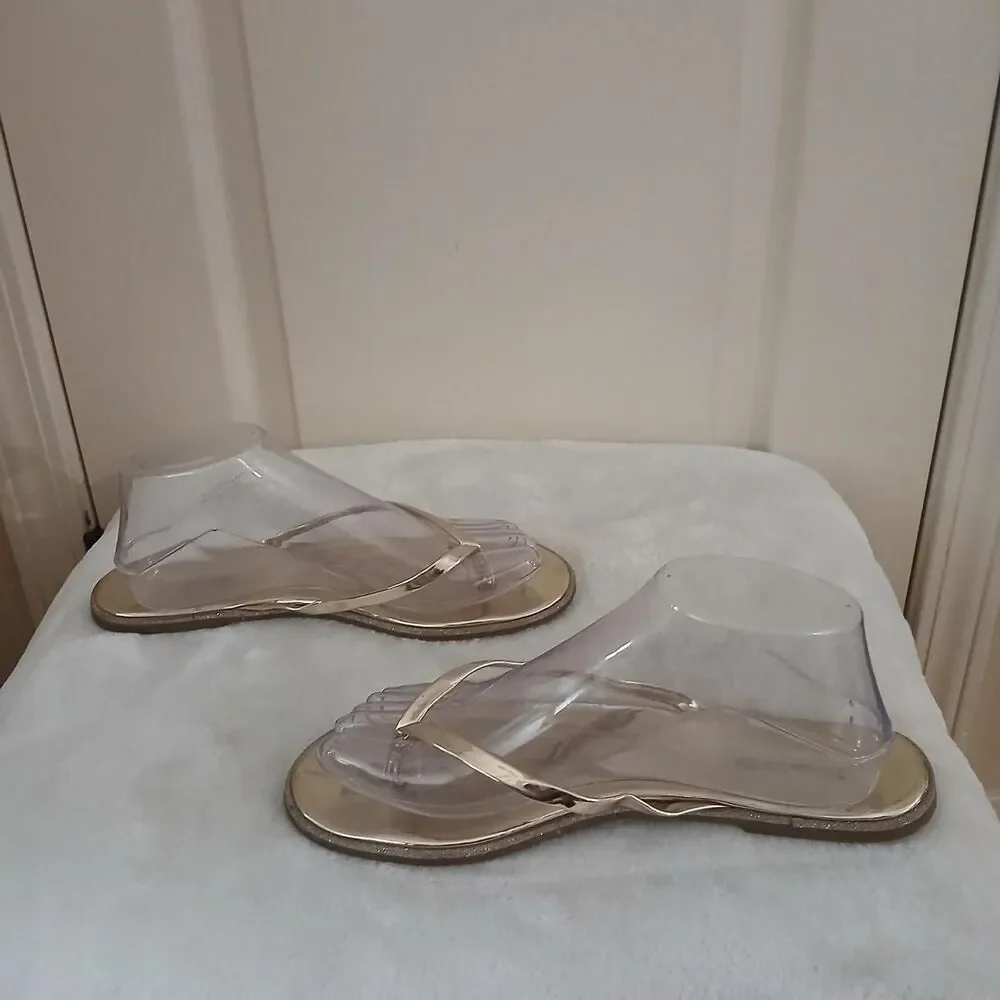 Vintage Y2K Bebe Mcbling Metallic Gold Flip Flops Thong Sandals 8.5 Indie Bratz